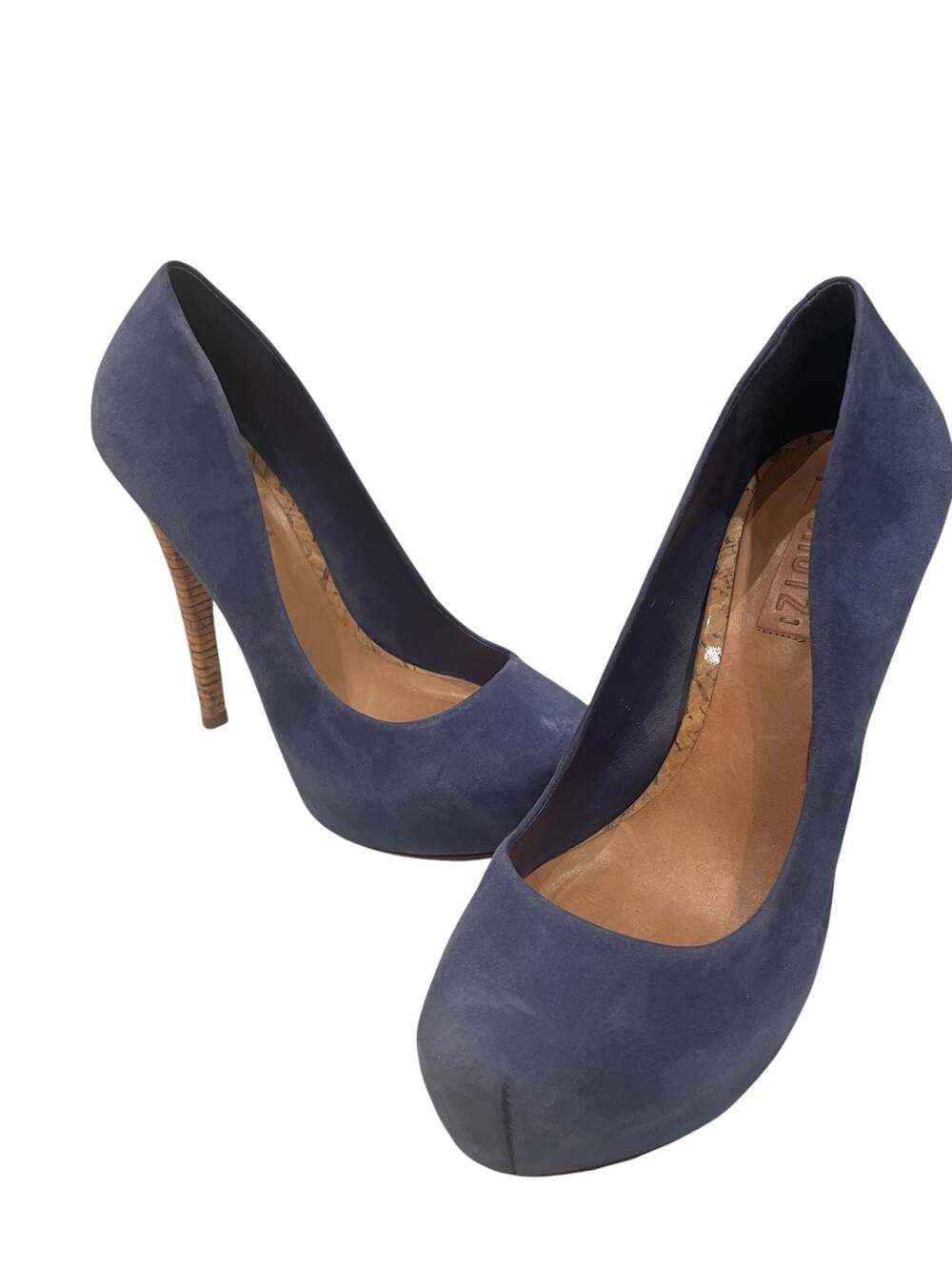 Schutz Blue Suede Platform Heels with Cork-Style Heels Size: 8B - Picture 3 of 6